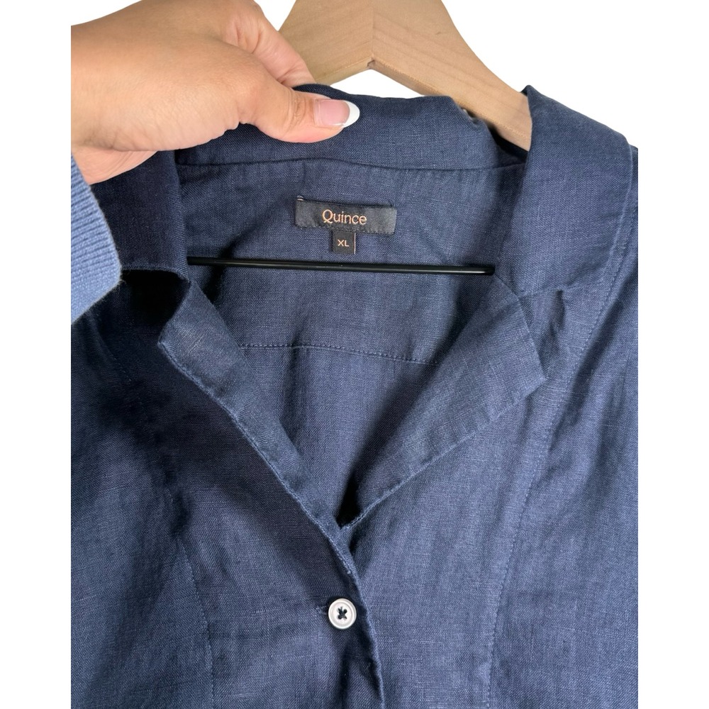 Quince 100% European Linen Short Sleeve Notch Lapel Shirt Navy Blue XL - Picture 5 of 6